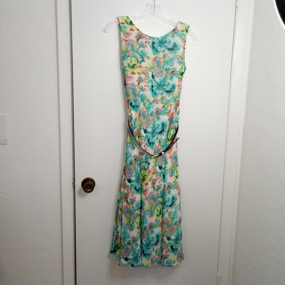 Evan Picone Black Label Watercolor Floral Midi Dress